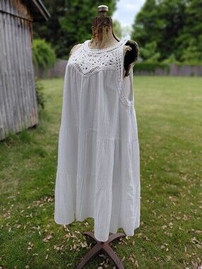 BTFBM white flowy boho summer macrame dress Womens L